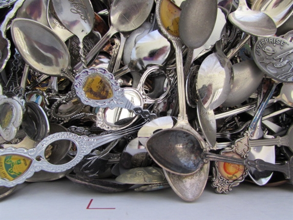 LARGE COLLECTION OF SOUVENIR SPOONS FROM ALL OVER THE WORLD
