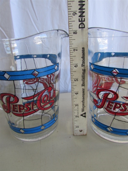 STAINED GLASS PATTERN PEPSI-COLA PITCHERS & DRINKING GLASSES