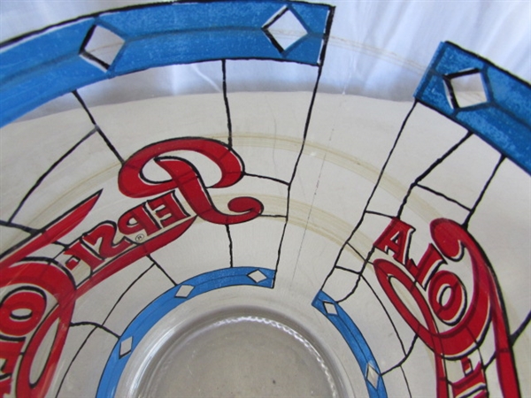 STAINED GLASS PATTERN PEPSI-COLA PITCHERS & DRINKING GLASSES
