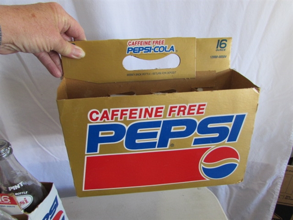 COLLECTIONS OF MOSTLY PEPSI BOTTLES & CANS PLUS A FEW OTHER BOTTLES