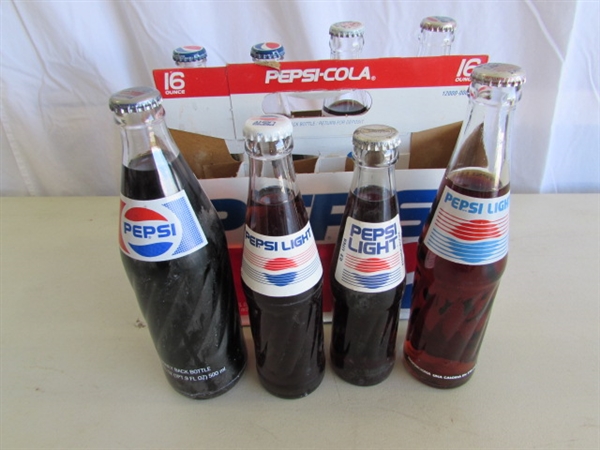 COLLECTIONS OF MOSTLY PEPSI BOTTLES & CANS PLUS A FEW OTHER BOTTLES