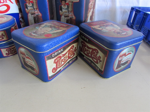 PEPSI-COLA TINS, TRAY & PLASTIC CRATE