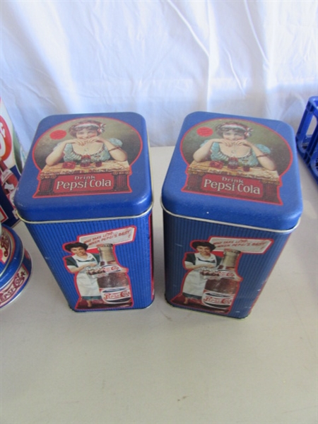 PEPSI-COLA TINS, TRAY & PLASTIC CRATE