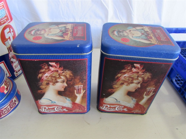 PEPSI-COLA TINS, TRAY & PLASTIC CRATE