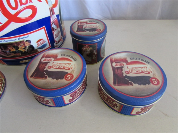 PEPSI-COLA TINS, TRAY & PLASTIC CRATE
