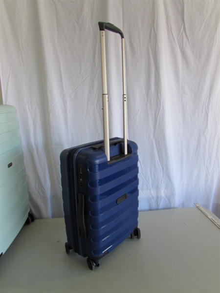 3 HARDSHELL 360 DEGREE ROLLING SUITCASES W/PLASTIC PROTECTIVE COVERS