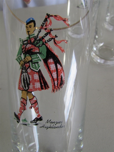 SET OF 7 VINTAGE LIBBEY SCOTTISH HIGHLANDER GLASSES