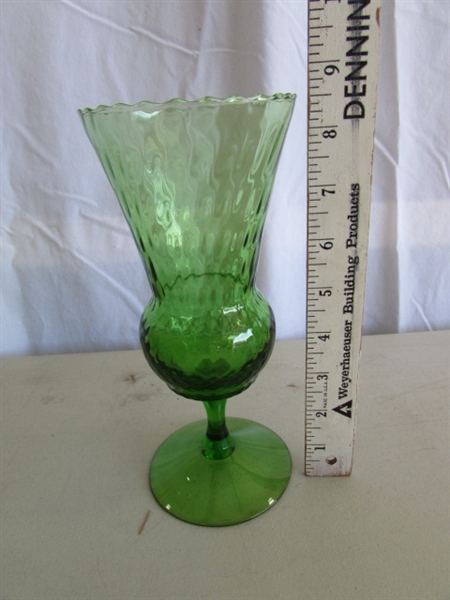 VINTAGE CRANBERRY LEAD CRYSTAL BOWL, MCM ITALIAN STEMMED VASE & BLUE CARNIVAL GLASS BASKET (1970'S)