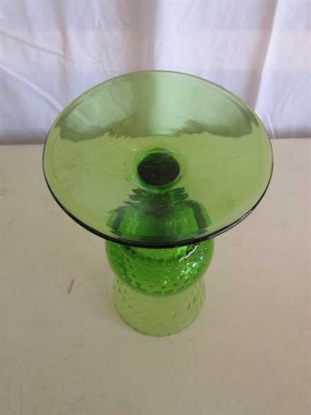 VINTAGE CRANBERRY LEAD CRYSTAL BOWL, MCM ITALIAN STEMMED VASE & BLUE CARNIVAL GLASS BASKET (1970'S)