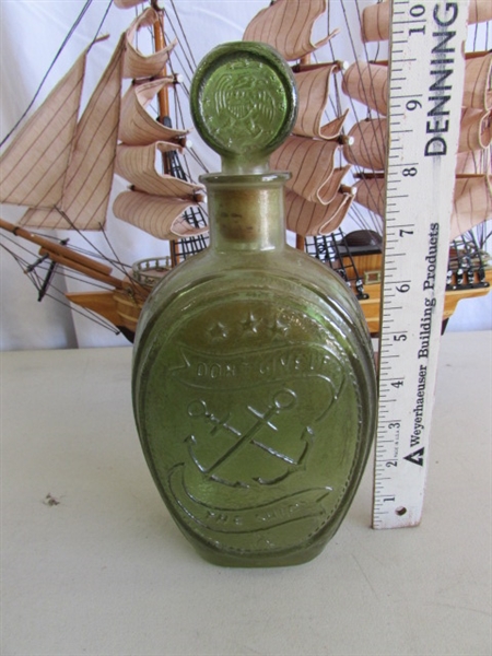 VINTAGE TIN SHIP WALL PLATES, MODEL SHIP & BOTTLE W/EMBOSSED SHIP