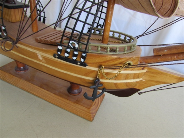 VINTAGE TIN SHIP WALL PLATES, MODEL SHIP & BOTTLE W/EMBOSSED SHIP