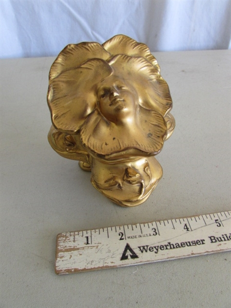 VINTAGE INCOLAY STONE TRINKET BOX & GOLD TONE TRINKET BOX