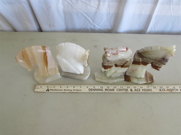 2 SETS OF CARVED ONYX HORSE HEAD BOOKENDS