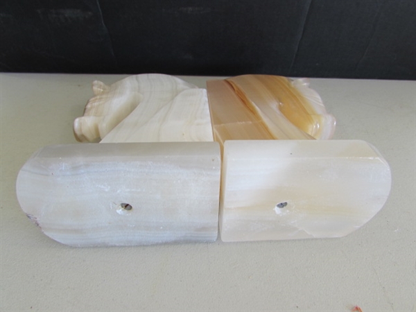 2 SETS OF CARVED ONYX HORSE HEAD BOOKENDS