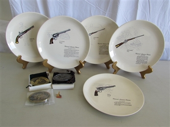 VINTAGE FIREARMS COLLECTOR PLATES & NRA/CRPA BELT BUCKLES