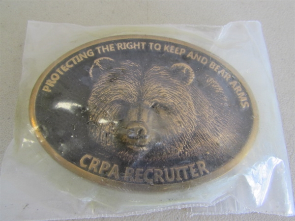 VINTAGE FIREARMS COLLECTOR PLATES & NRA/CRPA BELT BUCKLES