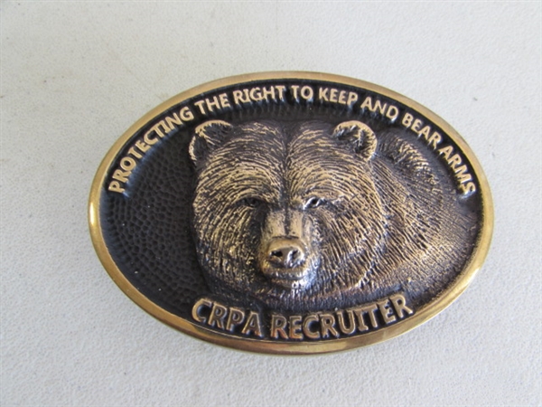 VINTAGE FIREARMS COLLECTOR PLATES & NRA/CRPA BELT BUCKLES