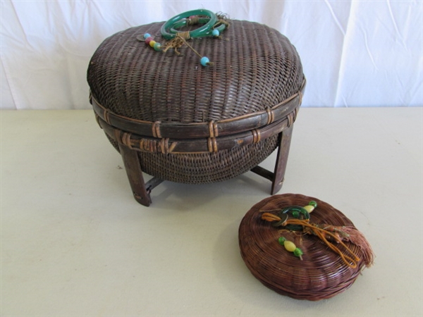 LARGE & SMALL ANTIQUE CHINESE SEWING BASKETS