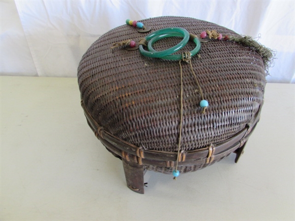 LARGE & SMALL ANTIQUE CHINESE SEWING BASKETS