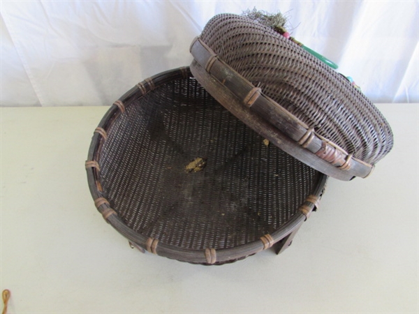 LARGE & SMALL ANTIQUE CHINESE SEWING BASKETS