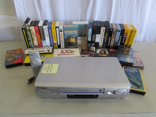 PANASONIC VCR W/REMOTE & VHS COLLECTION