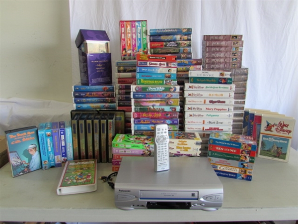 COLLECTION OF DISNEY VHS & PANASONIC VCR W/REMOTE