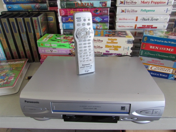 COLLECTION OF DISNEY VHS & PANASONIC VCR W/REMOTE
