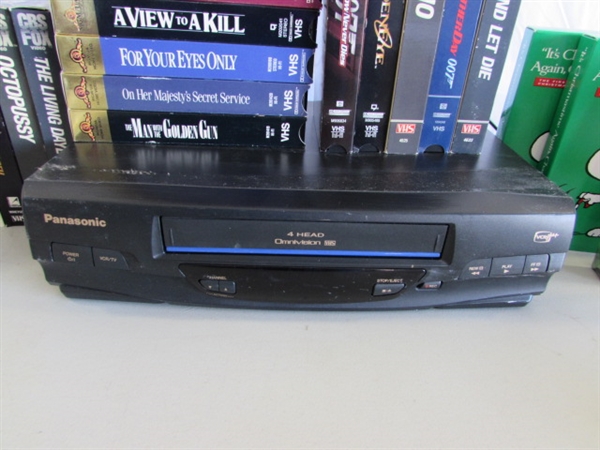 JAMES BOND & PEANUTS VHS MOVIES & PANASONIC VCR (NO REMOTE)