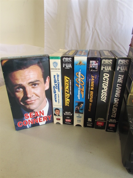 JAMES BOND & PEANUTS VHS MOVIES & PANASONIC VCR (NO REMOTE)
