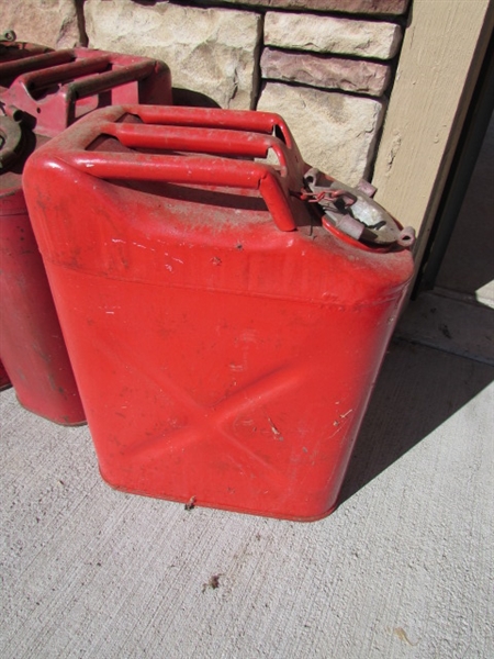 3 VINTAGE METAL JERRY CANS