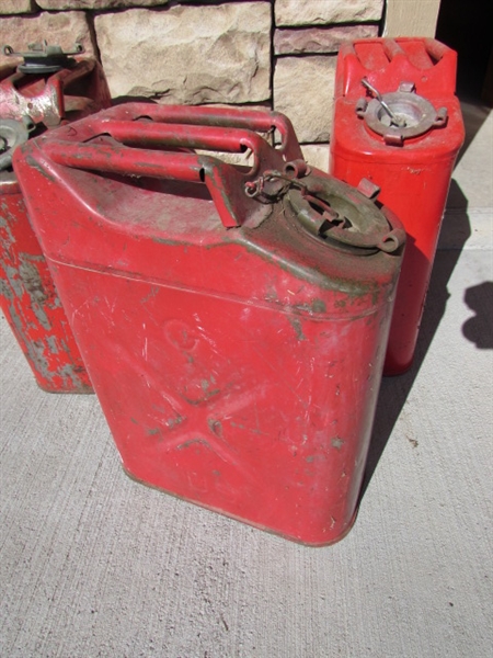 3 VINTAGE METAL JERRY CANS