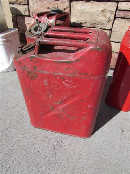 3 VINTAGE METAL JERRY CANS