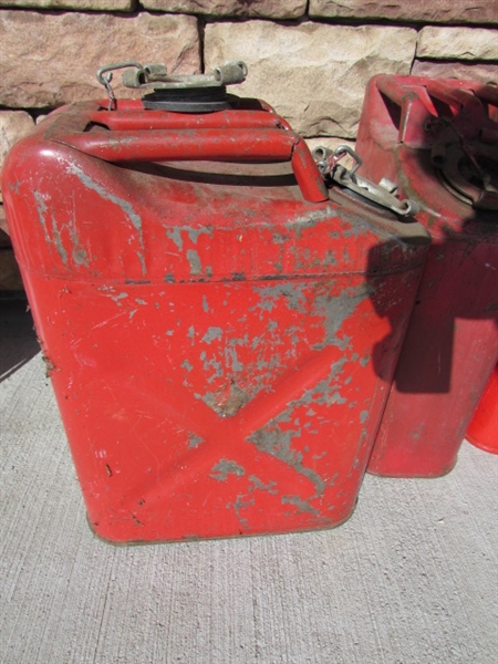 3 VINTAGE METAL JERRY CANS