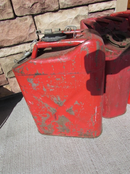 3 VINTAGE METAL JERRY CANS