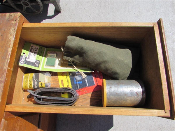 4-DRAWER WOODEN BOX, LEAD SOLDIER MOLDS AND OTHER CONTENTS