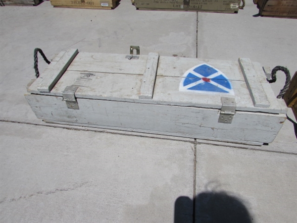 VINTAGE WOODEN AMMO CRATE/BOX W/ASSORTED STONES/ROCKS