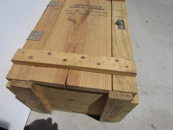 VINTAGE WOODEN AMMO CRATE/BOX WITH HARDWARE & MISC
