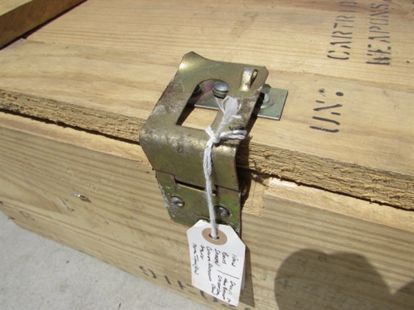 VINTAGE WOODEN AMMO CRATE/BOX WITH HARDWARE & MISC