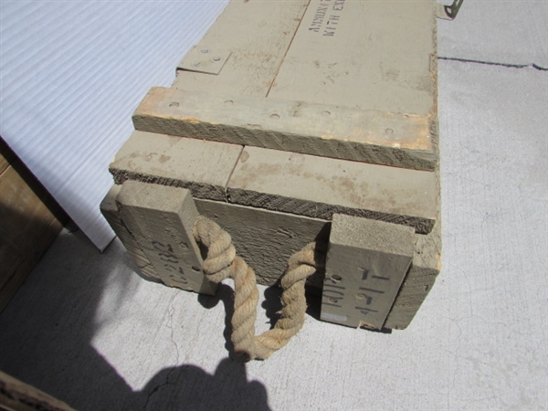 VINTAGE WOODEN AMMO CRATE/BOX WITH ASSORTED HOUSEHOLD ITEMS