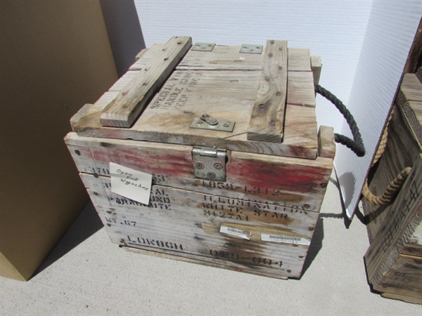 VINTAGE WOODEN AMMO CRATE/BOX WITH ASSORTED WRENCHES
