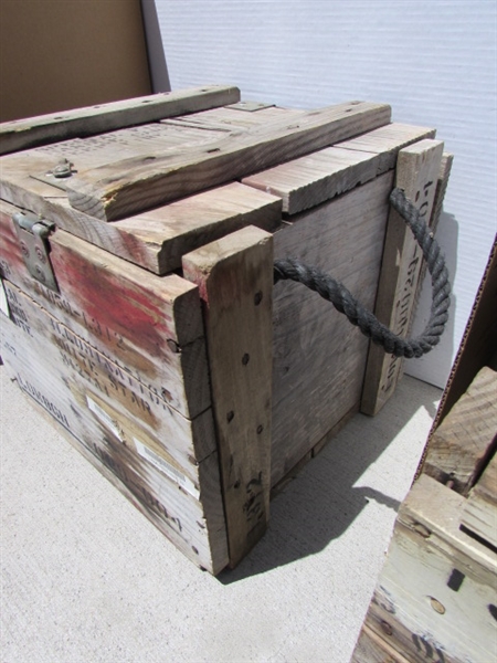 VINTAGE WOODEN AMMO CRATE/BOX WITH ASSORTED WRENCHES