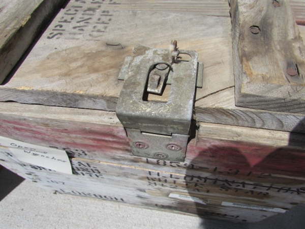 VINTAGE WOODEN AMMO CRATE/BOX WITH ASSORTED WRENCHES