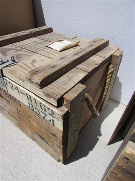 VINTAGE WOODEN AMMO CRATE/BOX WITH PAINTBRUSHES