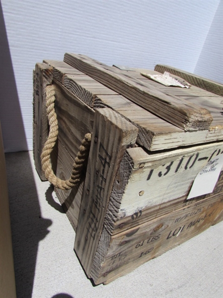 VINTAGE WOODEN AMMO CRATE/BOX WITH PAINTBRUSHES