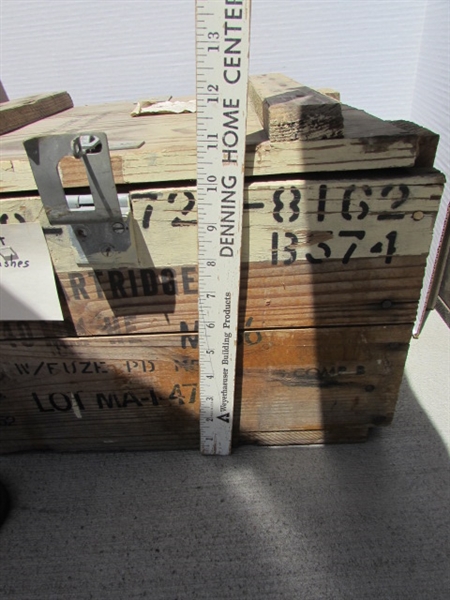 VINTAGE WOODEN AMMO CRATE/BOX WITH PAINTBRUSHES