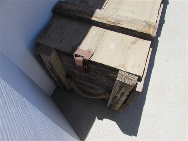 2 VINTAGE WOODEN AMMO CRATES/BOXES WITH ASST NAILS & COBBLERS SHOE FORMS