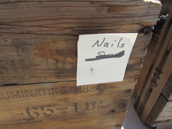 2 VINTAGE WOODEN AMMO CRATES/BOXES WITH ASST HAMMERS, NAILS & MORE