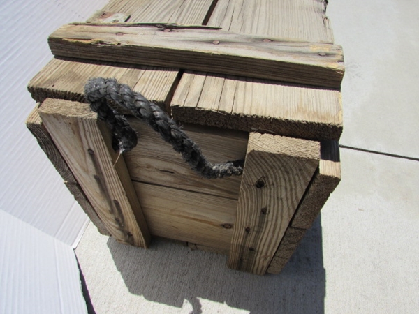 2 VINTAGE WOODEN AMMO CRATES/BOXES WITH ASST HAMMERS, NAILS & MORE