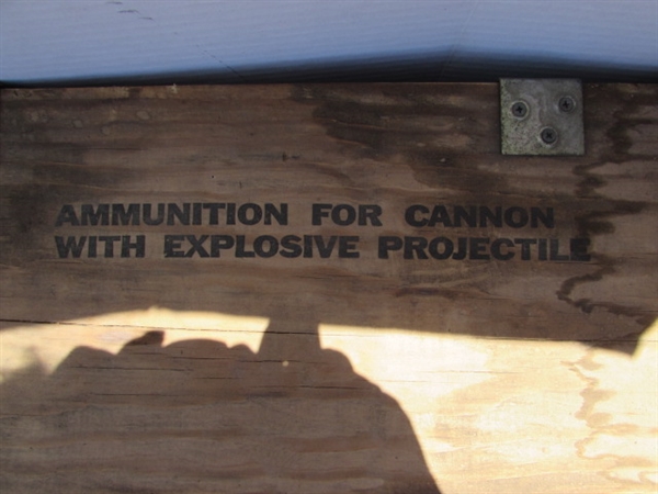 VINTAGE WOODEN AMMO CRATE/BOX WITH PIPE WRENCHES & MORE