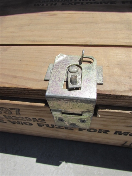 VINTAGE WOODEN AMMO CRATE/BOX WITH PIPE WRENCHES & MORE